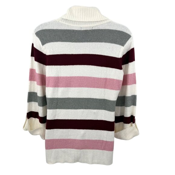 STYLE & CO STRIPED COWL NECK SWEATER W/ POCKET PINK MAROON GRAY IVORY - XL - Picture 3 of 5